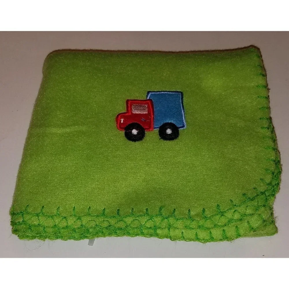Greenbrier International Green Fleece Truck Baby Blanket Security Thin Red Blue